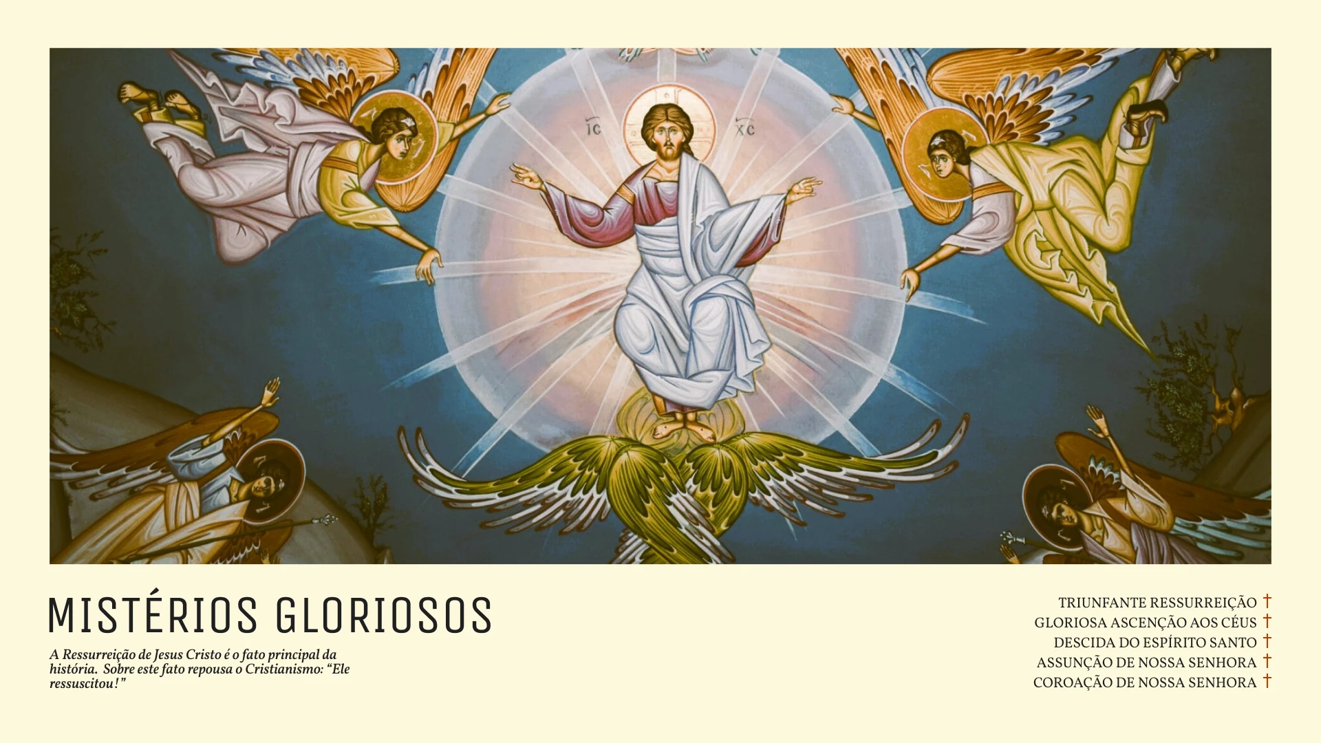 Ícone de Nosso Senhor Jesus Cristo Ressuscitado, praa ilustrar os mistérios gloriosos.
